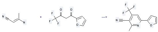 1,3-Butanedione,4,4,4-trifluoro-1-(2-furanyl)- can be used to produce 3-cyano-6-(2-furyl)-2-methyl-4-trifluoromethylpyridine by heating